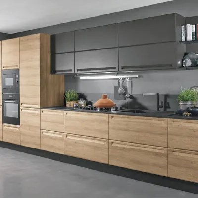 Cucina lineare Arredo 3 Wega in PET Resina Cromo Top HPL Pietra Nera p –  Mobilificio Adriatico