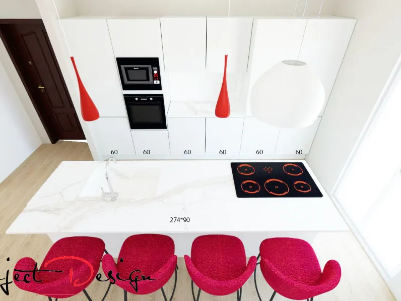 Cucina Line  design bianca Astra con isola scontata 47%
