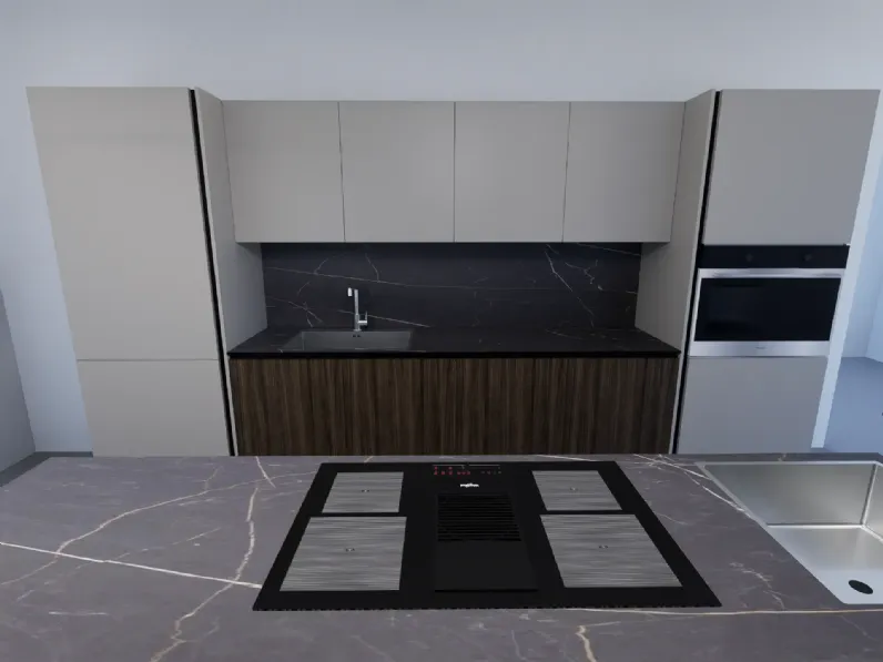 Cucina con isola in laminato opaco tortora Kali 12 a prezzo ribassato