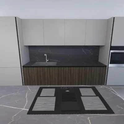 Cucina con isola in laminato opaco tortora Kali 12 a prezzo ribassato