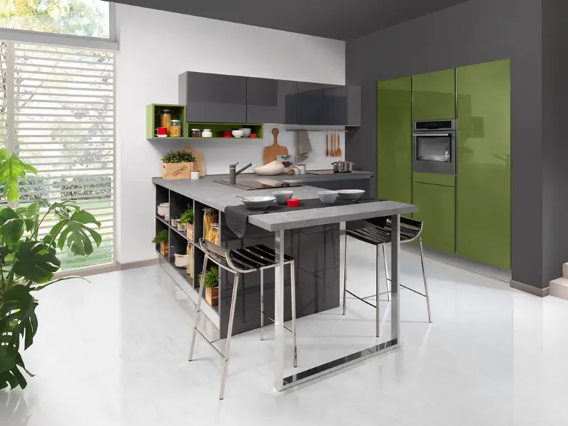 Cucina grigio moderna con penisola Planet Ala cucine scontata