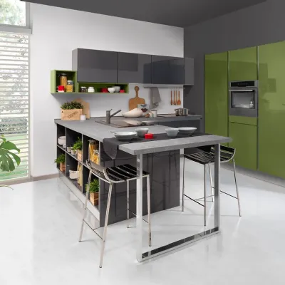 Cucina grigio moderna con penisola Planet Ala cucine scontata