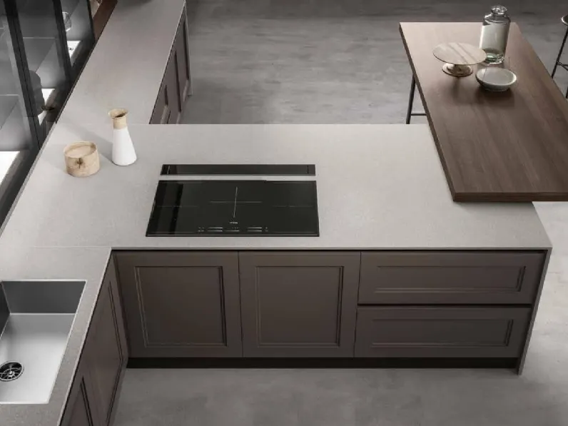 Cucina Arredo3 country con penisola grigia in laccata opaco Meg 1