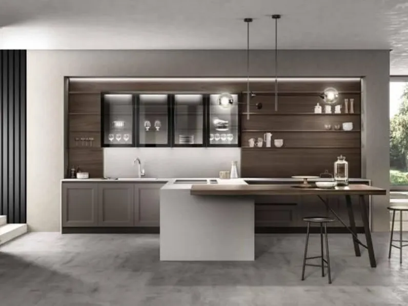 Cucina Arredo3 country con penisola grigia in laccata opaco Meg 1