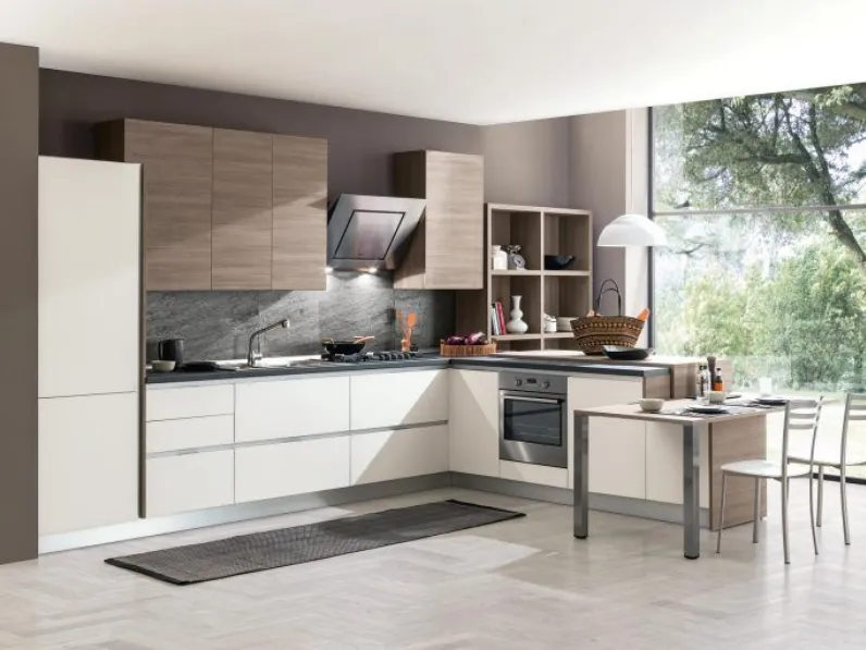 Cucina con penisola in laminato materico altri colori Hansel a prezzo scontato