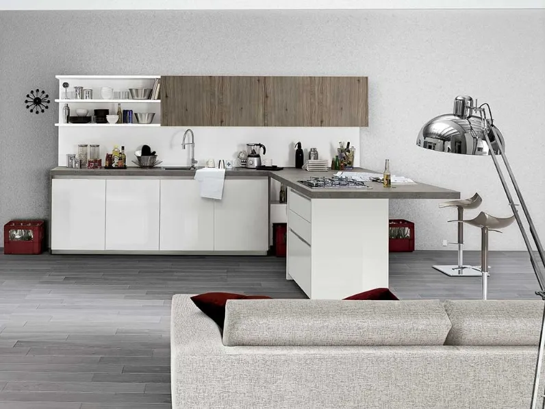 Cucina con penisola moderna bianca Spagnol cucine Vivere 2 a soli 12676 Euro