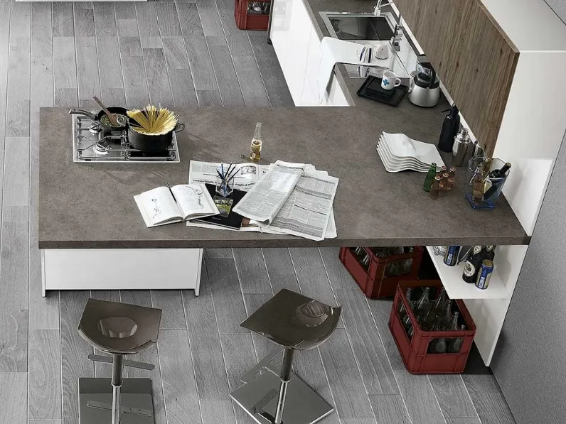 Cucina con penisola moderna bianca Spagnol cucine Vivere 2 a soli 12676 Euro