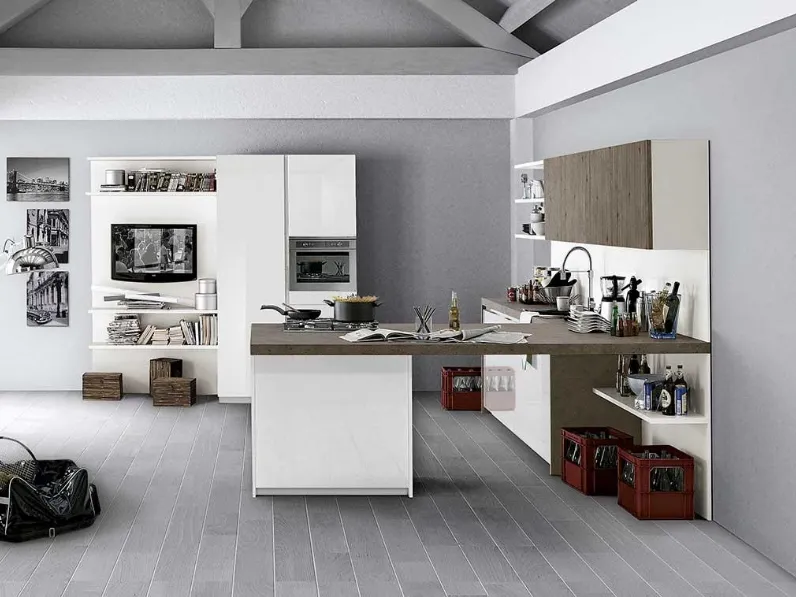 Cucina con penisola moderna bianca Spagnol cucine Vivere 2 a soli 12676 Euro