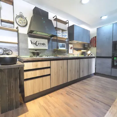 Cucina rovere chiaro industriale con penisola Cucina industrial colonne e piano snack  Collezione esclusiva a soli 3890