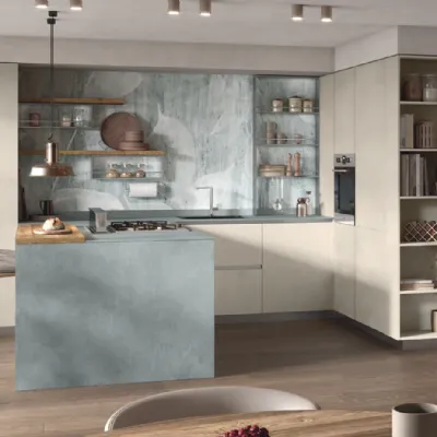 Cucina con penisola in laminato materico altri colori Materia 3 a prezzo ribassato