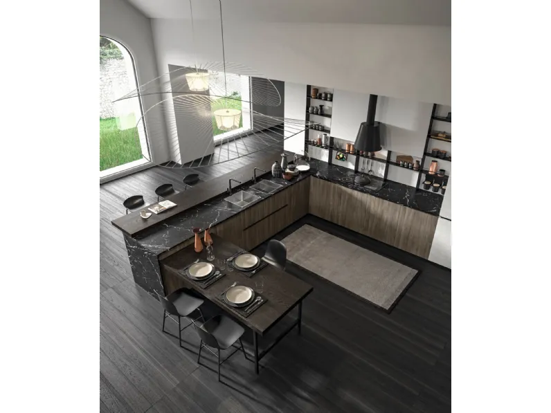 Cucina con penisola in laminato materico a prezzo ribassato 35%