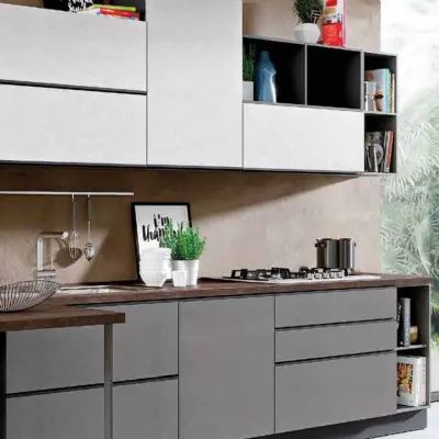 Cucina con penisola in laminato materico grigio Cucina in ossido cemento moderna industry in offerta   a prezzo scontato