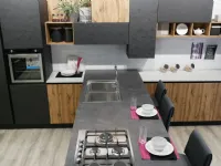 Cucina con penisola in laminato materico grigio Gaia oceano spessore 22 mm a prezzo scontato