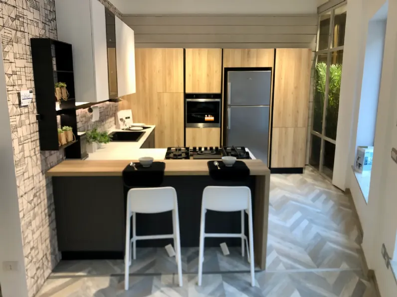 Cucina Creo moderna con penisola bianca in laminato materico Tablet\smart 