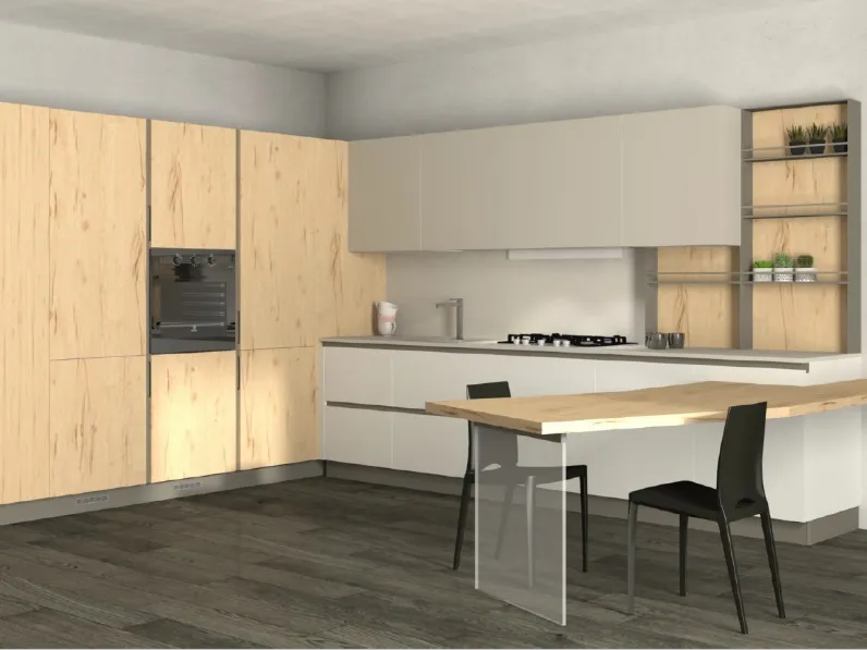 Cucina con penisola in laminato opaco bianca Infinity a prezzo scontato