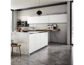 Cucina con penisola in laminato opaco bianca Z6 a prezzo scontato