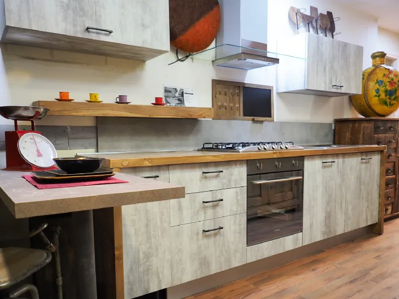 Cucina con penisola in legno bianca cucina con penisola piano legno wood in  offerta a prezzo