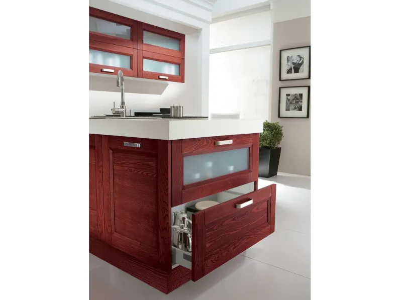 Cucina con penisola in legno rossa Cucina red fashion vintage   a prezzo scontato