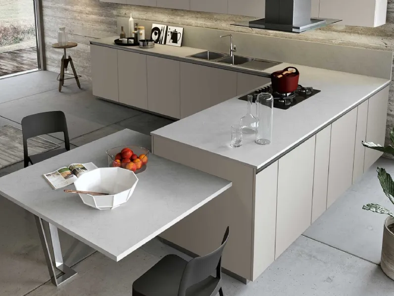 Cucina Antares moderna con penisola magnolia in laminato materico K18