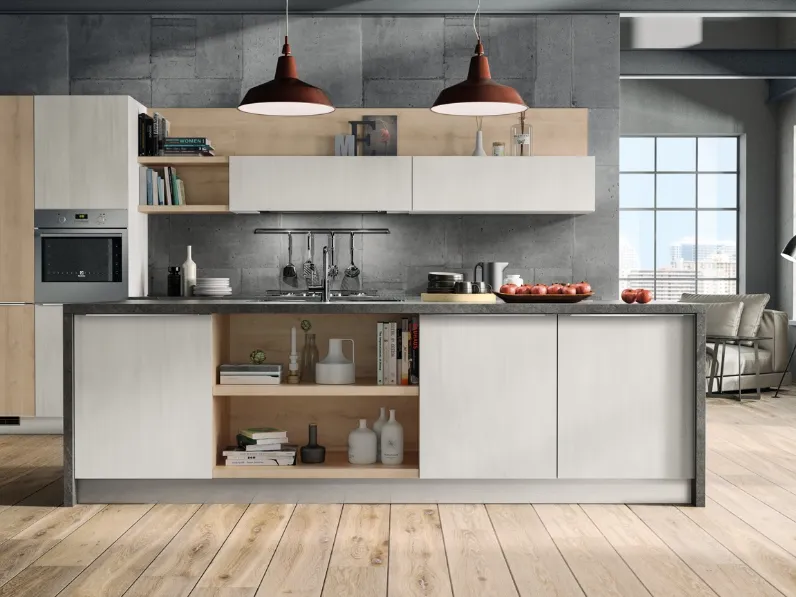 Cucina Cucina moderna con isola in offerta nuovimondi 2020  moderna rovere chiaro ad isola Nuovi mondi cucine