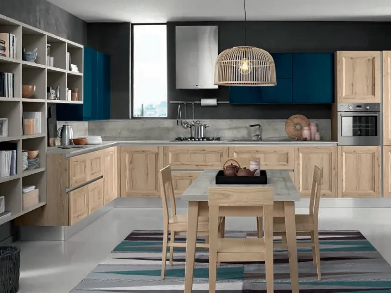 Cucina Essenza colore rovere gola moderna rovere chiaro ad angolo Nuovi mondi cucine