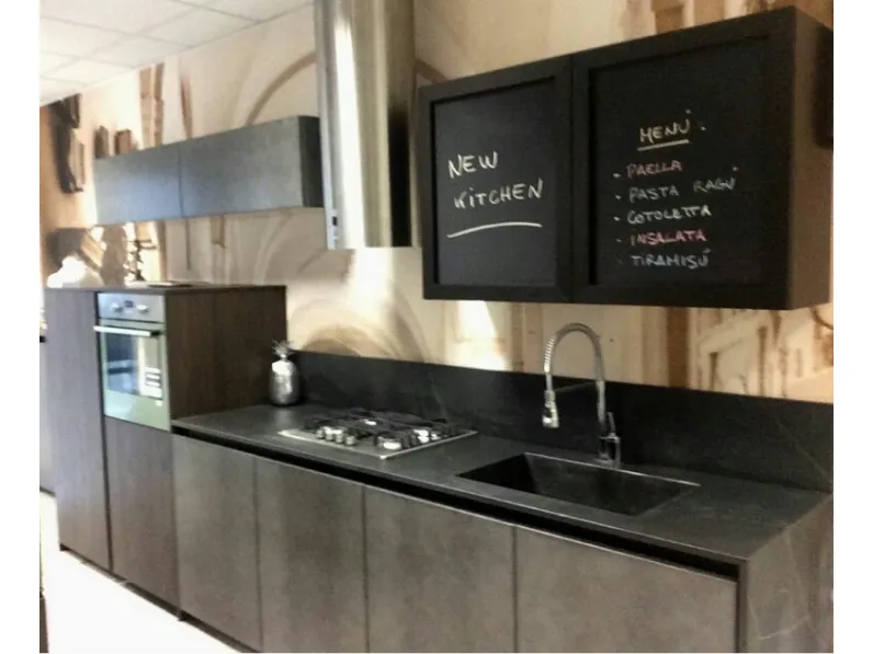 Cucina Arredo3 country lineare grigio in laccato opaco Factory