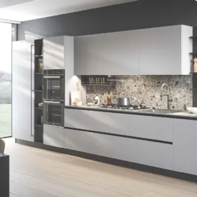 Cucina grigia moderna lineare Domino composizione 09 Prima cucine in Offerta Outlet