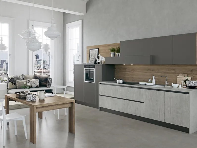 Cucina lineare in laminato materico grigio Time a prezzo scontato