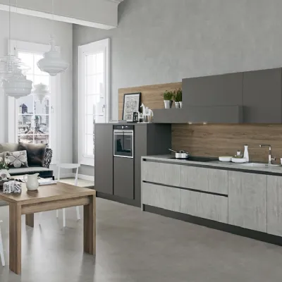 Cucina lineare in laminato materico grigio Time a prezzo ribassato