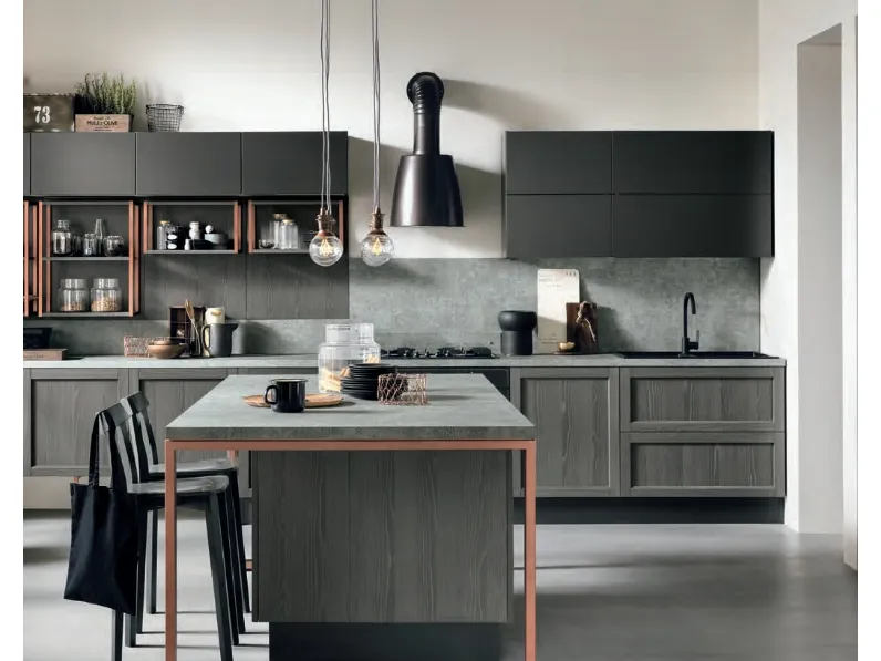 Cucina grigio industriale con penisola Cucina modello grigioindustrail telaio legno in offerta grigia o white  Nuovi mondi cucine