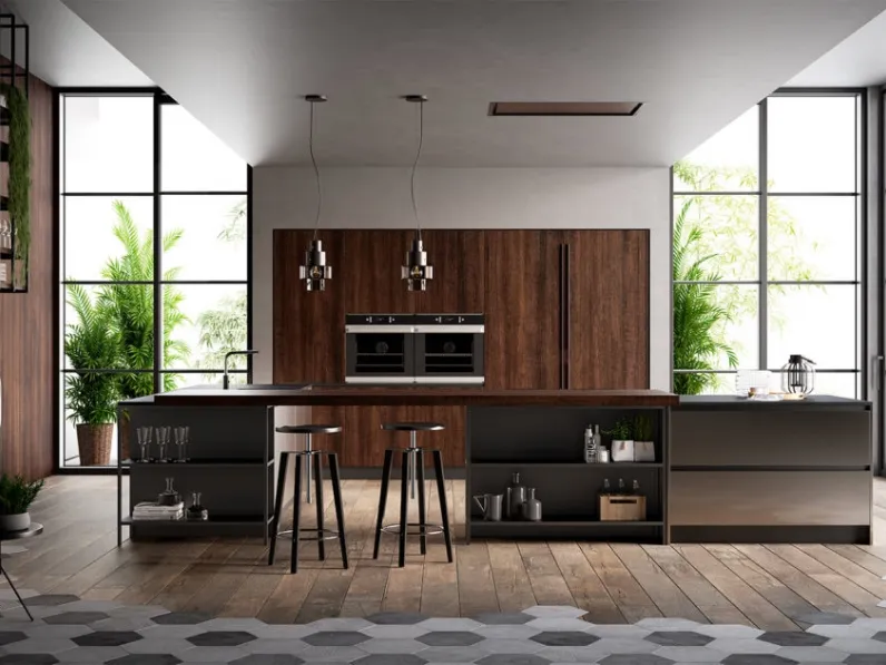 Cucina Kaly industriale grigio Arredo3 con penisola scontata 37%