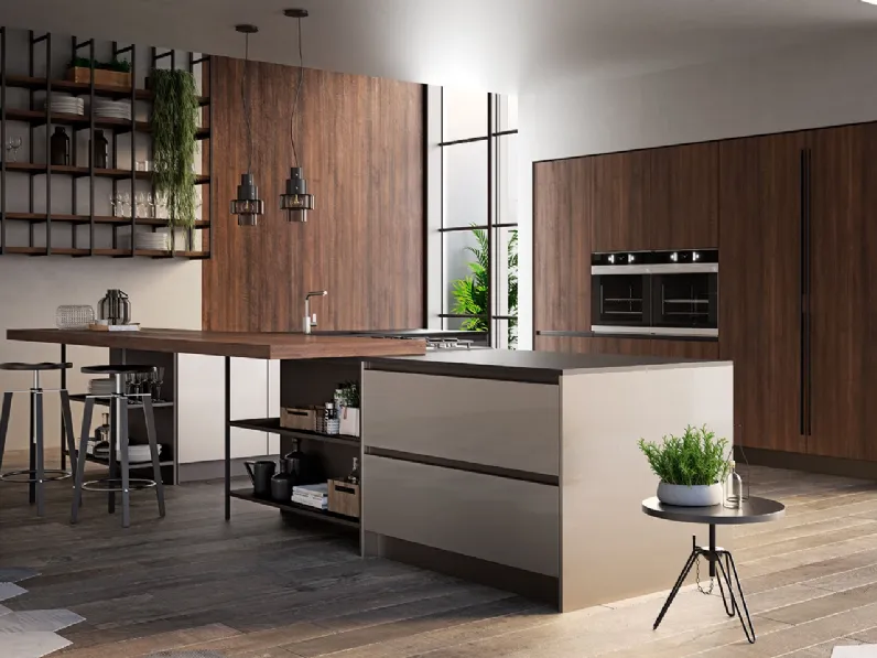 Cucina Kaly industriale grigia Arredo3 con penisola scontata 37%