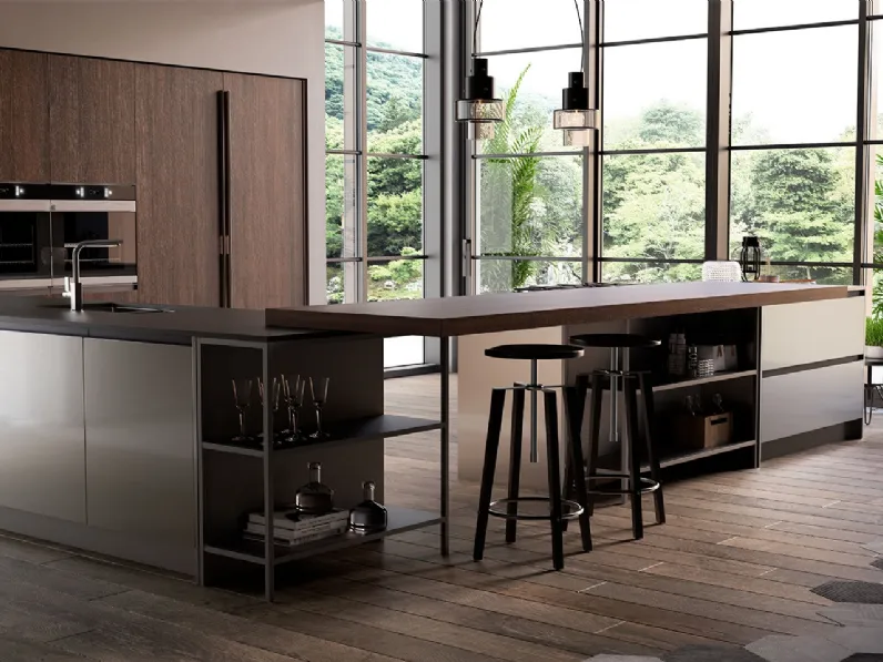 Cucina Kaly industriale grigia Arredo3 con penisola scontata 37%