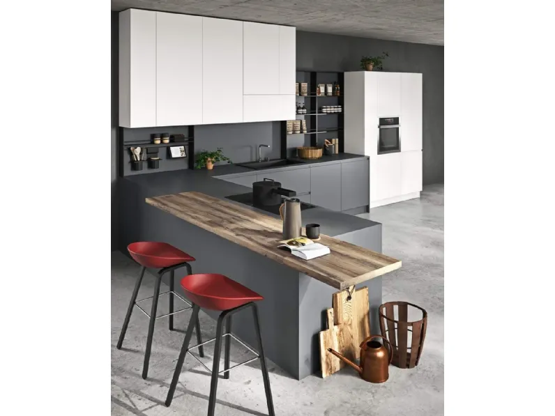 Cucina grigio moderna ad angolo Line Astra