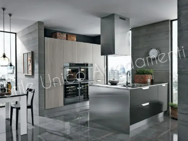 Cucina grigio moderna ad isola Manhattan Artigianale in Offerta Outlet