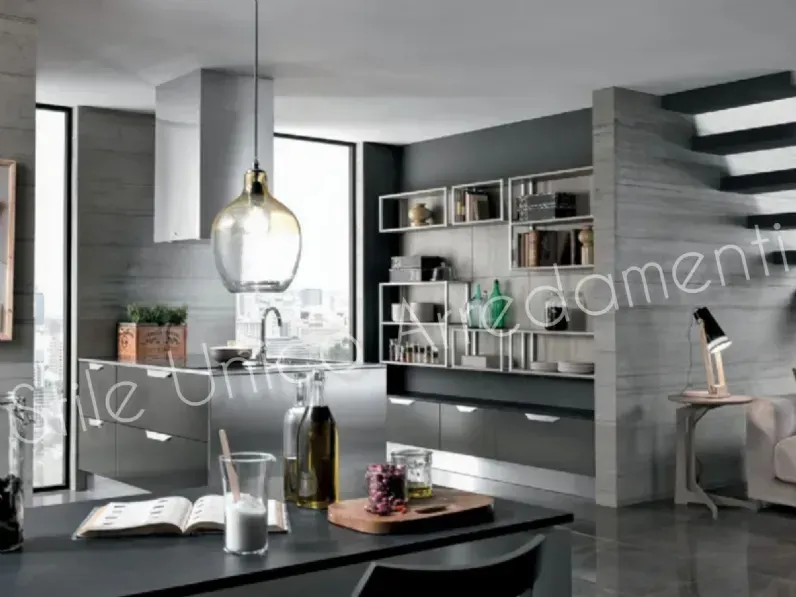 Cucina grigio moderna ad isola Manhattan Artigianale in Offerta Outlet