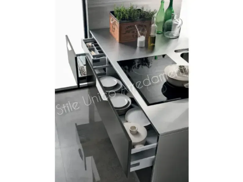 Cucina grigio moderna ad isola Manhattan Artigianale in Offerta Outlet