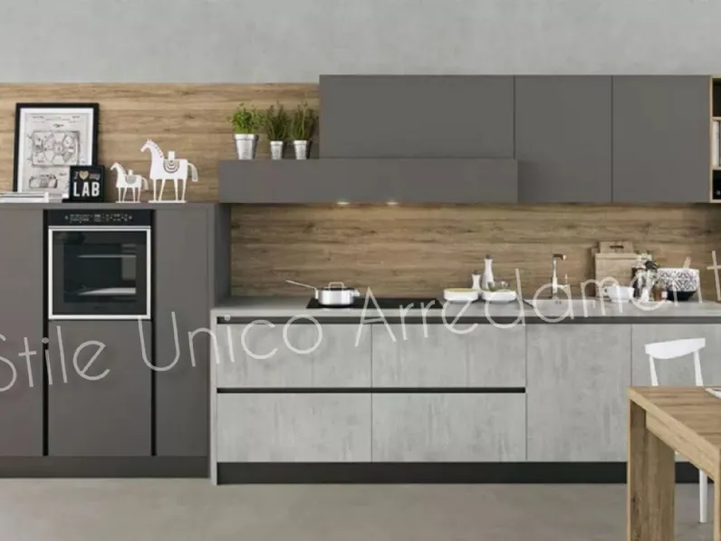 Cucina grigio moderna lineare Chef Artigianale in Offerta Outlet