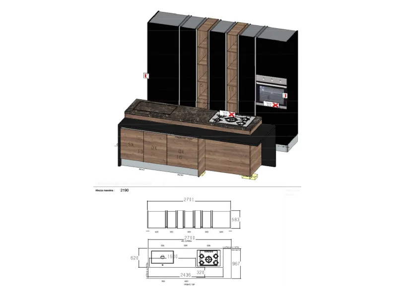 Cucina Imab group moderna ad isola altri colori in nobilitato Piana / caprera