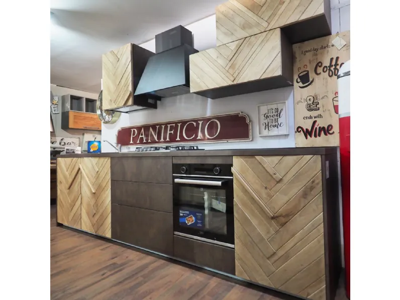 Cucina Collezione esclusiva moderna lineare rovere chiaro in legno Cucinja  moderna rennes in legno e bronzo