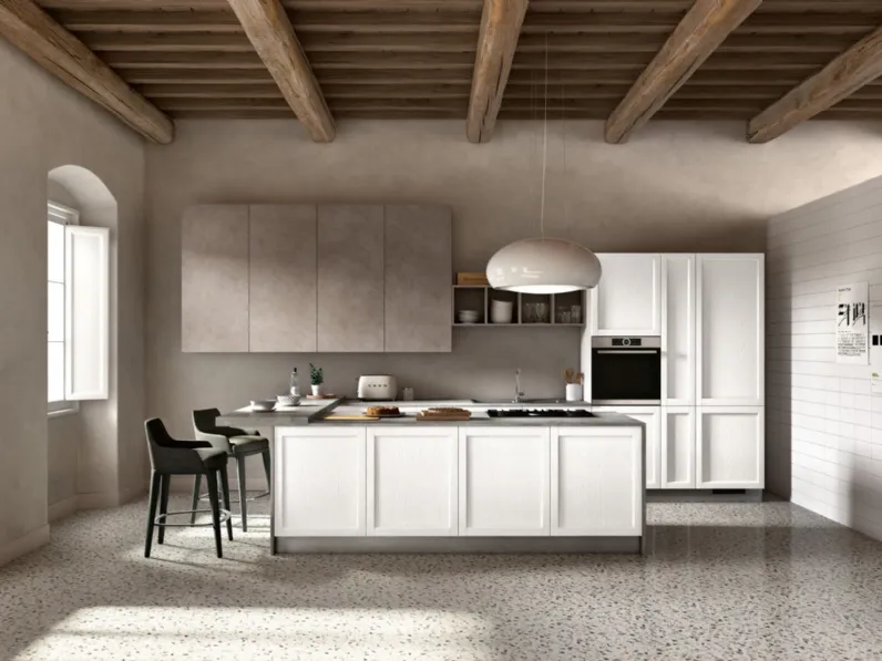 Cucina Primula 1 moderna bianca Essebi ad isola scontata 35%