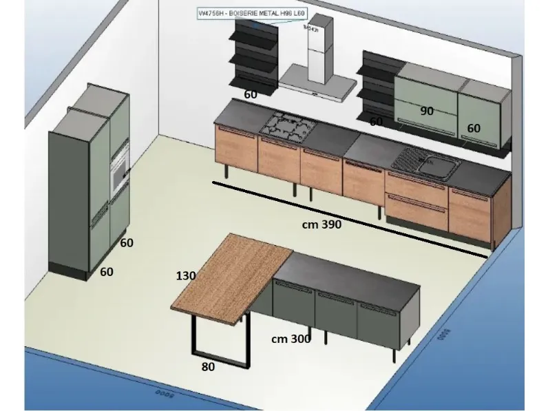 cucina industrial green eco in offerta con isola e piano lavoro penisola