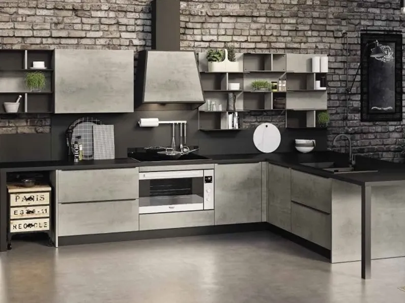 Cucina industriale grigio Nuovi mondi cucine con penisola in offerta convenienza