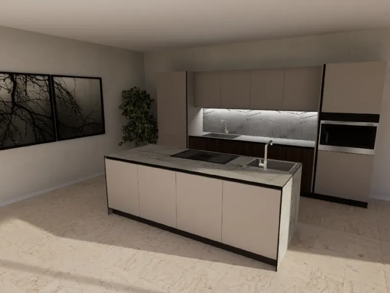 Cucina con isola in laminato opaco tortora Kali 12 a prezzo scontato
