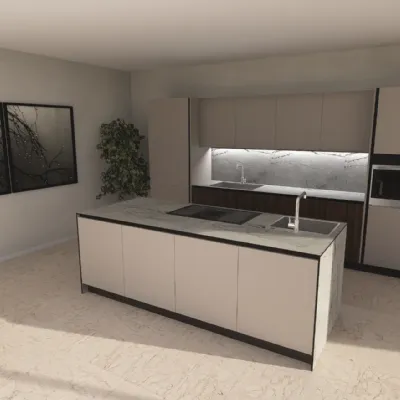 Cucina con isola in laminato opaco tortora Kali 12 a prezzo scontato