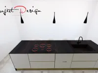 Cucina con isola in laminato opaco antracite Kali a prezzo ribassato