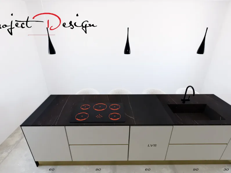 Cucina con isola in laminato opaco antracite Kali a prezzo ribassato