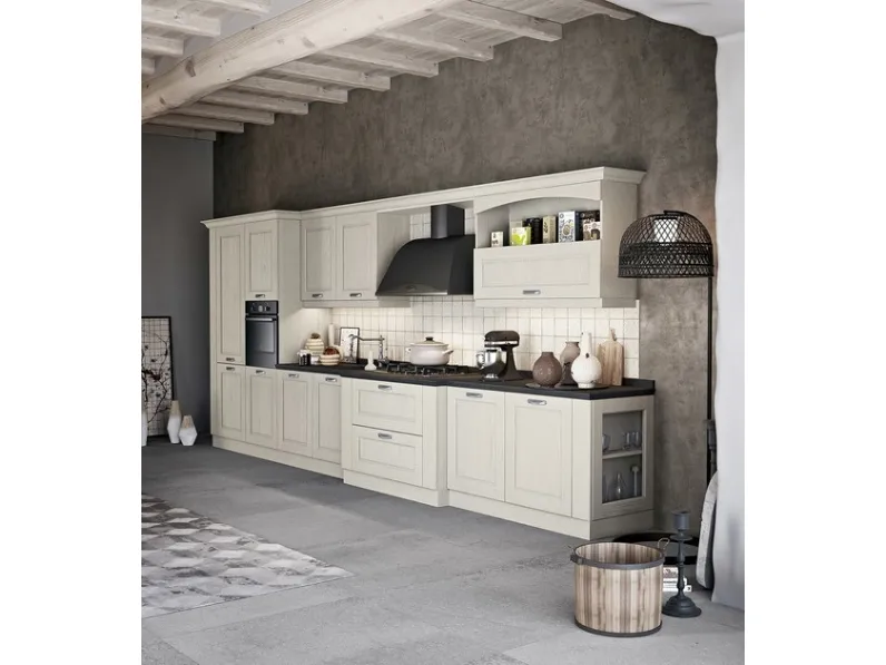 Cucina lineare in legno bianca Asolo a prezzo ribassato