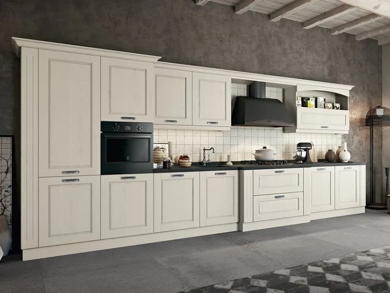 Cucina lineare in legno bianca Asolo a prezzo ribassato