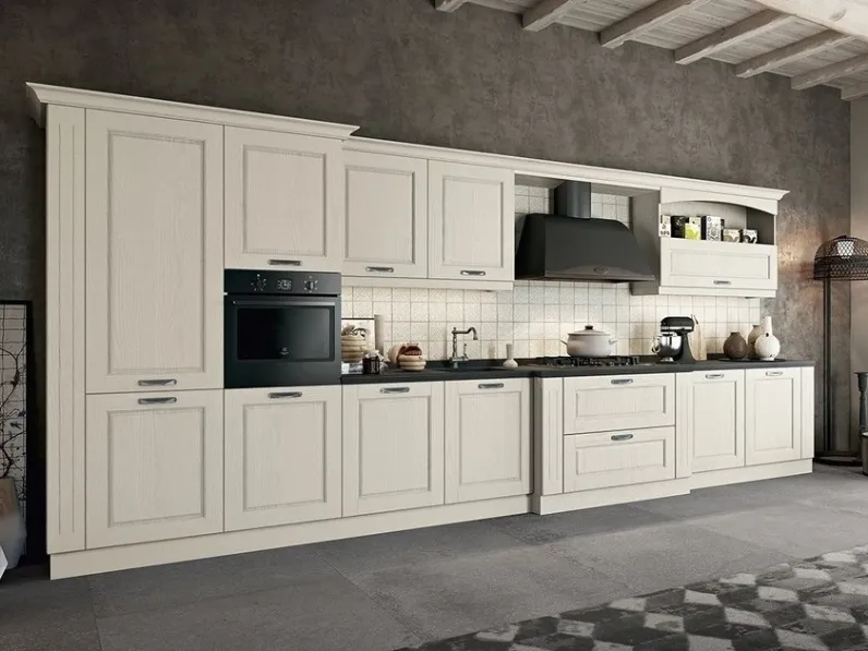 Cucina lineare in legno bianca Asolo a prezzo ribassato